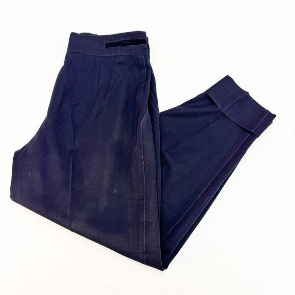 Laurel Navy Blue Pleated Gold Button High Waist Pants Wool/Silk Size 42 - Picture 9 of 9